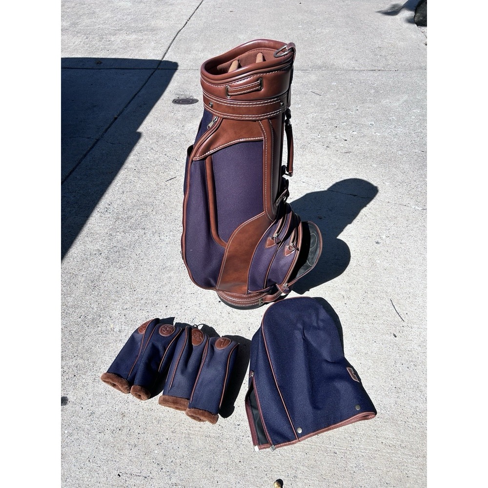 Vintage Daiwa Coach Collection Golf Cart Bag Tartan w/ Leather Driver Covers
